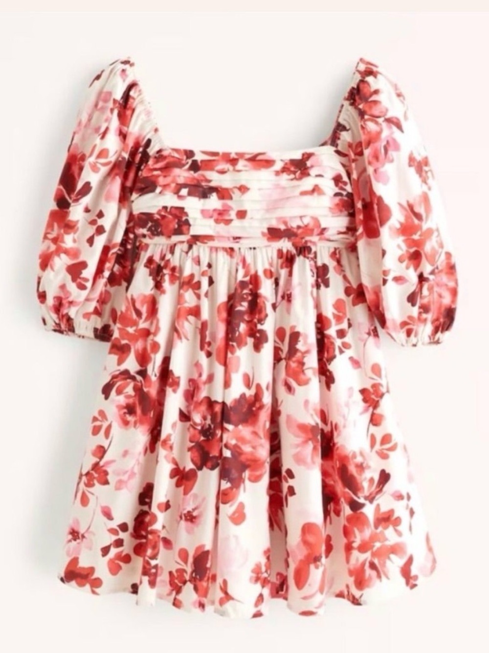 NWT Abercrombie & Fitch Emerson Ruched Puff Sleeve Mini Dress - Red Floral M